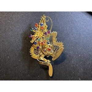 Vintage Gold Tone Multicolor Rhinestones Fireworks Brooch